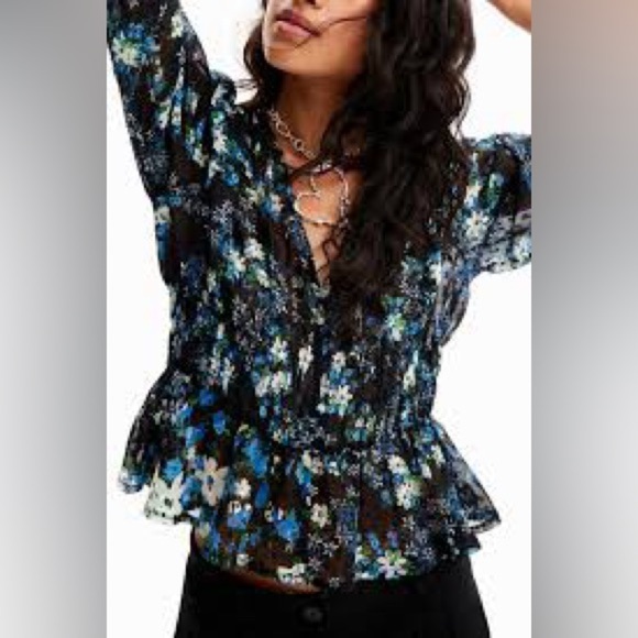 DESIGUAL Floral Sheer Blouse - Picture 1 of 10